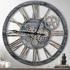 The B-Style Large Real Moving Gears Wall Clock 30 inch Rustic Retro Industrial Farmhouse Wood Clock Oversized Decorative Vintage Wall Clocks for Living Room (Carbon Gray)