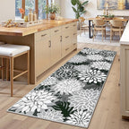 Area Rug 2x6 Black White Washable Entry Rug Multicolored Tropical Botanical Modern Floral Indoor Kitchen Door Mat Entrance Carpet Non Slip for Bedroom Living Room, Porch