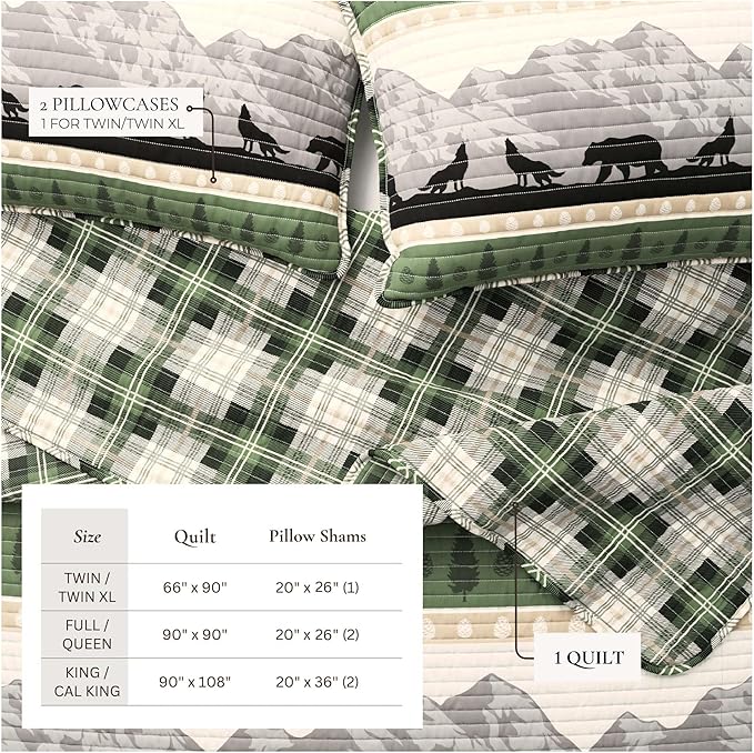 Great Bay Home 2-Piece Reversible Rustic Lodge Bedspread Quilt with 1 Sham. All-Season Quilt Set. (Twin/Twin XL, Salt Creek)