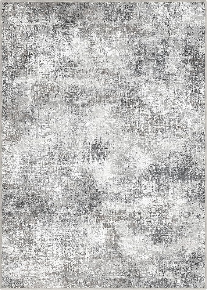 GENIMO Washable Area Rugs for Living Room, 5x7 Modern Non Slip Rugs, Low Pile Lightweight Soft Print Rug for Bedroom, Dining Room, Home Office, Grey