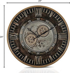CLXEAST 24 Inch Large Moving Gear Wall Clock for Farmhouse Living Room Decor,Vintage Industrial Bronze Gold Metal Wall Clock for Home Office,House Warming Gifts New Home