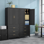 75" Kitchen Pantry Cabinet, Metal Storage Cabinets with Doors and Adjustable Shelves, Black Tall Pantry Cabinet with 3 Drawers for Dinning Living Room