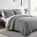 Love's cabin King Size Quilt Set Grey Bedspreads - Soft Bed Summer Lightweight Bedspread Comforter - Modern Style Coin Pattern Coverlet for All Season - 3 Pieces (1 Quilt, 2 Pillow Shams)
