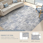 Tortania Washable 5x7 Area Rug for Living Room: Modern Abstract Neutral Large Soft Thin Rugs - Non Slip Indoor Carpet for Bedroom Dining Room Office Nursery Home Floor Decoration - Blue Grey