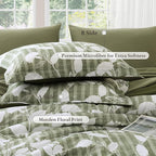 Full Comforter Set -7 Pieces Botanical Olive Green Comforter Set for All Seasons, Bed in a Bag Full with Flowers Floral Comforter, Sheets, Pillowcases & Shams