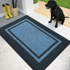 PURRUGS Dirt Trapping Door Mat 24" x 36", Non-Slip/Skid Machine Washable Entryway Rug, Shoes Scraper, Area Rug, Super Absorbent Welcome Mat for Muddy Wet Shoes and Paws, Light Blue & Navy