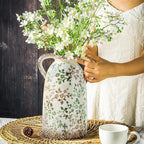 Enra Large Vintage Green and Beige Ceramic Chinoiserie Floral Vase, 11.2 Inch Rustic Decorative Flower Vase for Home, Living Room, Kitchen, or Office – Pastoral Retro Design