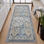 GENIMO 2x5 Runner Rugs for Hallway, Machine Washable Non Slip Vintage Rugs, Low Pile Lightweight Soft Print Rug for enrtyway, Corridor, Home Office, Kitchen, Brown Blue