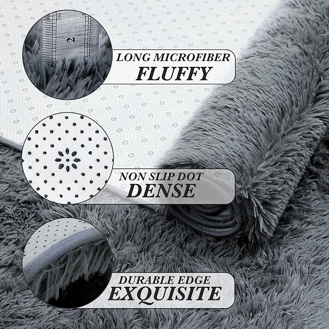 Fluffy Area Rug Living Room: Grey Shag Rug 6x9 Plush Rugs for Living Room - Large Fuzzy Soft Carpet (Gray 6x9 Feet)