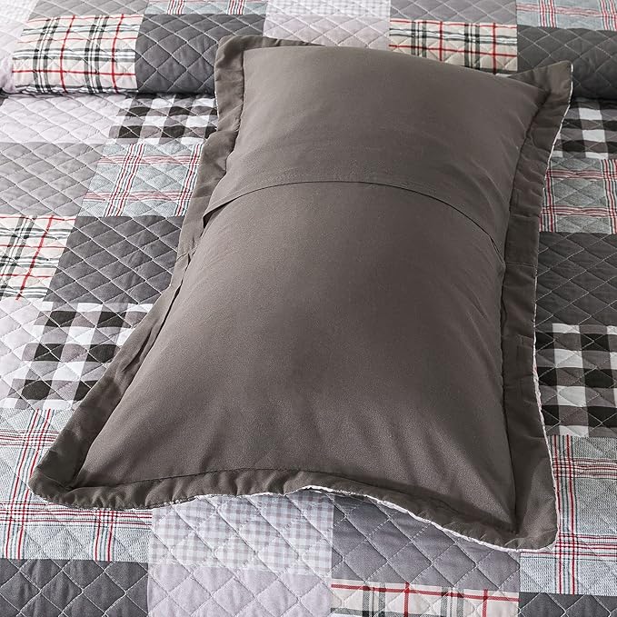 Travan Quilt Set 3-Piece Oversized Quilted Bedspread Coverlet Set Grey European British Grid Patchwork Bedding Set, King Size