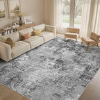 Tortania Washable 10x13 Area Rug for Living Room: Modern Abstract Neutral Large Soft Thin Rugs - Non Slip Indoor Carpet for Bedroom Dining Room Office Nursery Home Floor Decoration - Grey