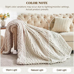 Carriediosa Chunky Knit Throw Blanket 50" X 60", 100% Hand Made Large Chenille Loop Yarn Soft Fluffy Throws for Couch Sofa Bed, Big Crochet Cozy Heavy Thick Cable Woven Blankets, Cream White