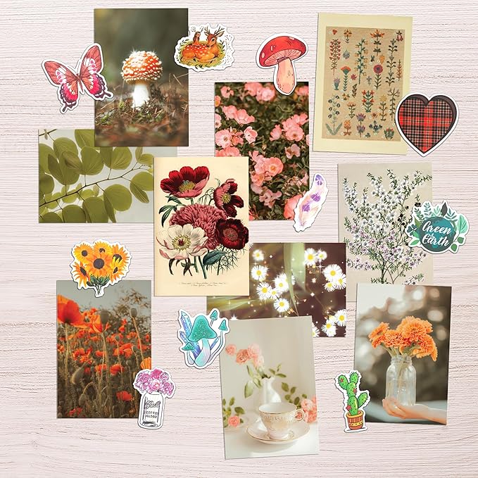 Artivo Aesthetic Wall Collage - Cottagecore Nature Boho Designs, for Teen Girls' Bedrooms - 100 Posters, 4x6 Inch, Photos Collection