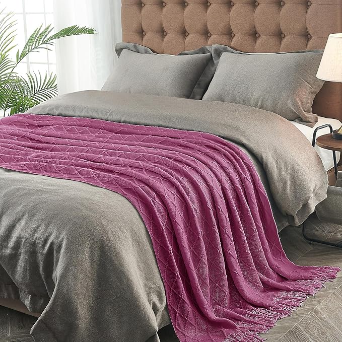 inhand Knitted Throw Blanket for Couch and Bed, Soft Living Room Home Decor Knitted Blanket with Tassel, Outdoor Lightweight Breathable Summer Blanket, Farmhouse Warm Woven Decorative, 50"x60"