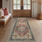 GENIMO 2x8 Runner Rugs for Hallway, Machine Washable Non Slip Vintage Rugs, Low Pile Lightweight Soft Print Rug for enrtyway, Corridor, Home Office, Kitchen, Bordeaux