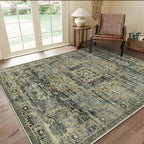 GENIMO Machine Washable 8x10 Area Rugs for Living Room, Non Slip Vintage Rugs, Low Pile Lightweight Chenille Print Rug for Bedroom, Dining Room, Home Office, Tawny Sage