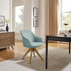 Art Leon Desk Chair No Wheels - Mid Century Modern Office Chair, Swivel Accent Chair with Oak Wood Legs, Fabric Upholstered Arm Chair, Light Blue