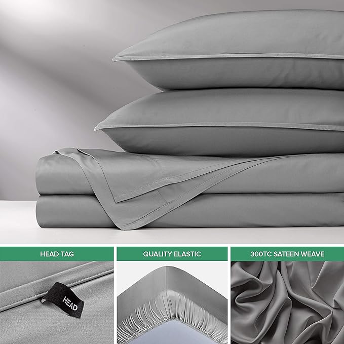 Queen Sheets by Pure Bamboo, Genuine 100% Organic Viscose Derived from Bamboo Bed Sheet Set, Luxuriously Soft & Cooling, Double Stitching, Lifetime Quality Promise (Queen, Stone Grey)