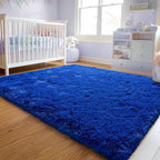 6x9 Fluffy Fuzzy Area Rug for Living Room Bedroom, Ultra Soft Large Living Room Rugs, Non Slip Thick Shag Rug for Dorm, Kids Girls Boys Rug for Home Decor Aesthetic, Bright Blue