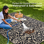 OLANLY Outdoor Rug Waterproof 5x8 ft Clearance, Reversible Outdoor Plastic Straw Rug with Floral Pattern, RV Mat for Patio, Camping, Balcony, Deck, Backyard, Black & Beige