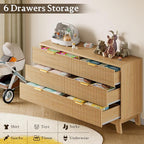 53" Long Dresser for Bedroom, 6-Drawer Dresser with Fluted Fronts, Wide Wood Chest of Drawers, Smooth Metal Slides, Stable Base, Modern Clothes Storage Cabinet for Living Room, Hallway