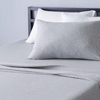 Amazon Basics 3 Piece Bed Sheets Set, 100% Cotton Jersey, Includes Super Soft, Flat and Fitted Sheets, Pillowcase, Twin, Light Gray, Solid