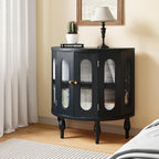 31'' Sideboard Buffer Cabinet with Storage, Semi-Circle Modern Accent Storage Cabinet with Wooden Finish & Acrylic Doors, Console Table for Living Room Entryway Hallway (Black)