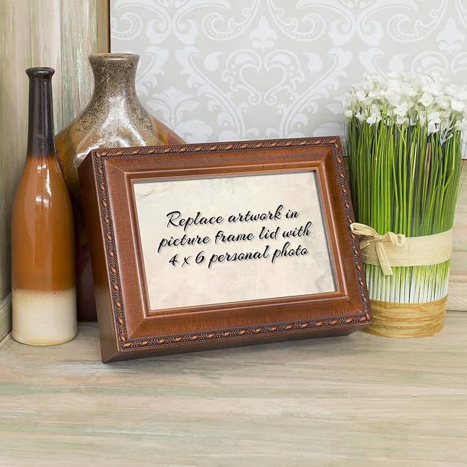 Cottage Garden Cats Grey Brown Kittens in Basket Woodgrain Rope Trim Music Box Plays You are My Sunshine