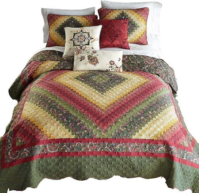 Donna Sharp Contemporary Polyester Quilt with Spice Postage Stamp Design - 1-Piece Twin Size Quilt, Machine Washable, Perfect for Any Decor Theme