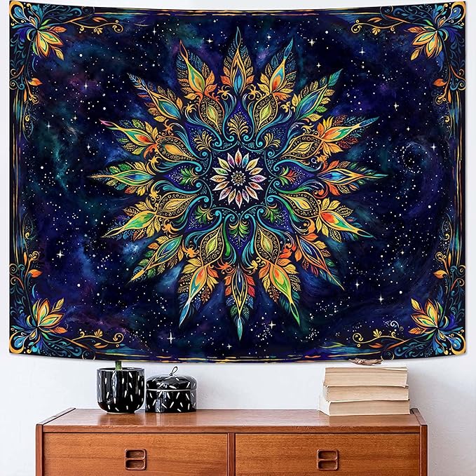 Fowocu Boho Floral Mandala Tapestry for Bedroom Aesthetic Blue Bohemian Colorful Flower Wall Tapestry Purple Hippie Indian Small Tapestries Wall Hanging for Living Room Dorm Decor 60 x 44 Inch