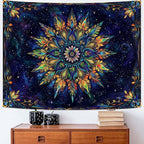 Fowocu Boho Floral Mandala Tapestry for Bedroom Aesthetic Blue Bohemian Colorful Flower Wall Tapestry Purple Hippie Indian Small Tapestries Wall Hanging for Living Room Dorm Decor 40 x 30 Inch