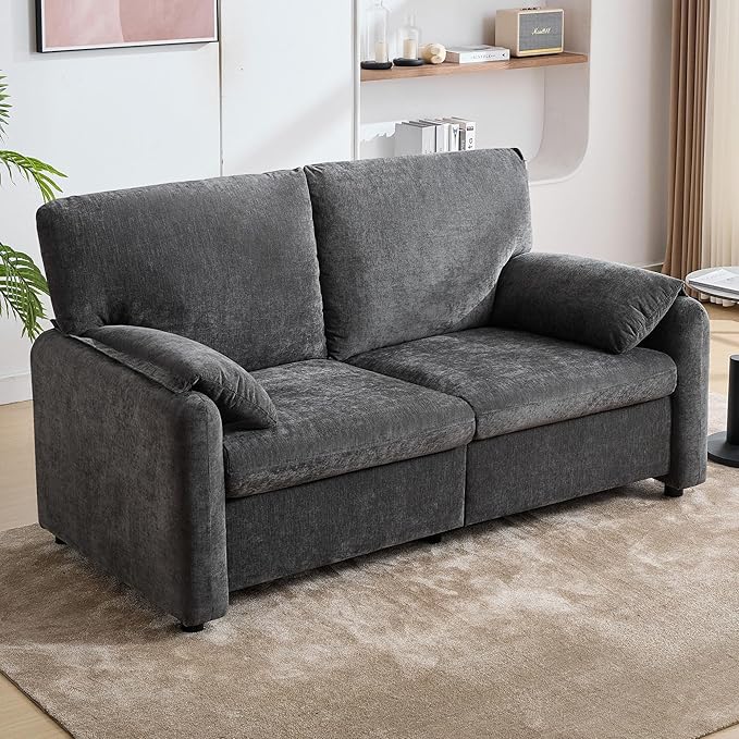 Chenille Oversized Armchair, 38.6'" Wide Accent Chairs for Living Room & Bedroom Modern Lounge Chair, Upholstered Mid-Century Reading Chair (Darkgray, Loveseat)