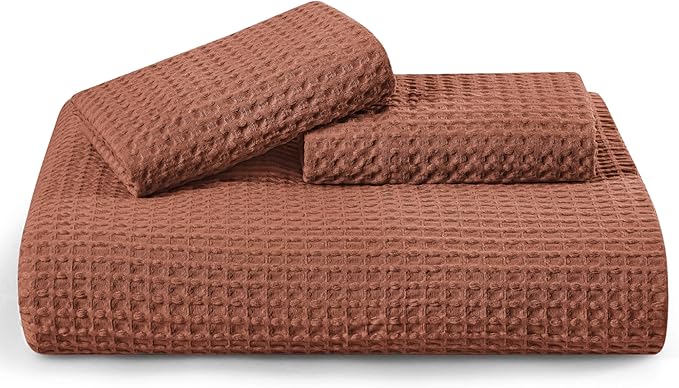 Bedsure Cotton Duvet Cover King - 100% Cotton Waffle Weave Burnt Orange Duvet Cover King Size, GentleSoft™ and Breathable Bedding Set for All Season, 3 Pieces, 104"x90"