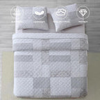 Secgo Queen Comforter Set for Bed - 100% Cotton Quilts Queen Size, Black Bedspreads (90 * 98 Inch) with 2 Pillow Shams, Patchwork Reversible Lightweight Bedding