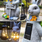 Rabbit Solar Lights Lantern Garden Statues with Succulent and 4 LED Lights - Outdoor Bunny Welcome Figurines Decorations for Patio Yard Lawn Ornaments Gifts for Birthday Easter Housewarming