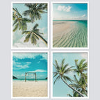 SIGNWIN Framed White Topical Teal Sky Palm Tree Beach Ocean Seaside Wall Art, Set of 4 Landscape Colorful Wall Decor Prints, Nature Wilderness Wall Décor for Living Room, Bedroom - 11"x14" White