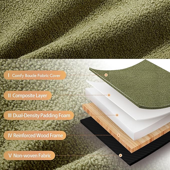 ONEVOG Olive Green‌ Modern Ottoman, 21" Square Fuzzy Couch Sherpa Pouf Ottoman, Tufted Cute Boucle Fabric Foot Stools, Upholsered Footrest & Coffee Table & Vanity Chair for Living Room Bedroom, Dorm