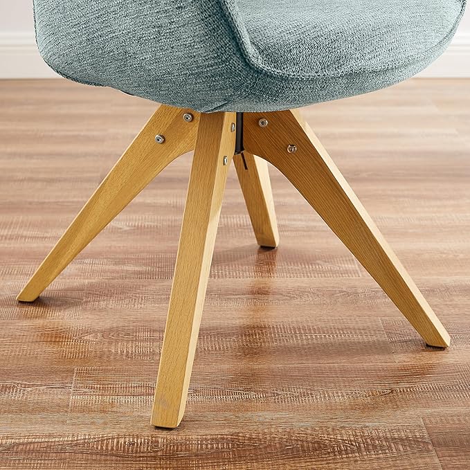 Art Leon Desk Chair No Wheels - Mid Century Modern Office Chair, Swivel Accent Chair with Oak Wood Legs, Fabric Upholstered Arm Chair, Light Blue