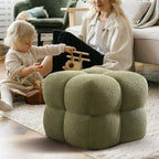 Zesthouse Square Pouf Ottoman Footstool, Modern Ottoman Coffee Table for Living Room, Poofy Boucle Stool Foot Rest, Upholstered Tufted Stool for Couch, Cube Vanity Chair Backless for Bedroom, Green