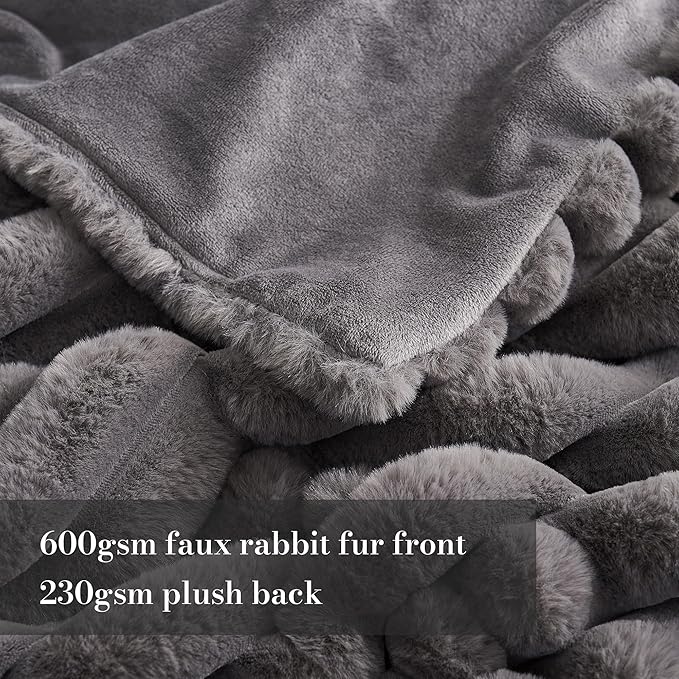 Amélie Home Faux Fur Throw Blanket for Couch, Cozy Fuzzy Fluffy Fur Luxurious Soft Striped Plush Gift Blankets for Family Sofa Chair Bed Living Room Bedroom, 60"x80", Charcoal Grey