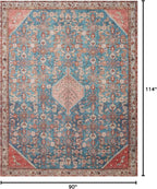 Loloi Layla Collection LAY-10 Marine/Clay 7'-6" x 9'-6" .13" Thick Area Rug, Soft, Durable, Vintage Inspired, Distressed, Low Pile, Non-Shedding, Easy Clean, Printed, Living Room Rug