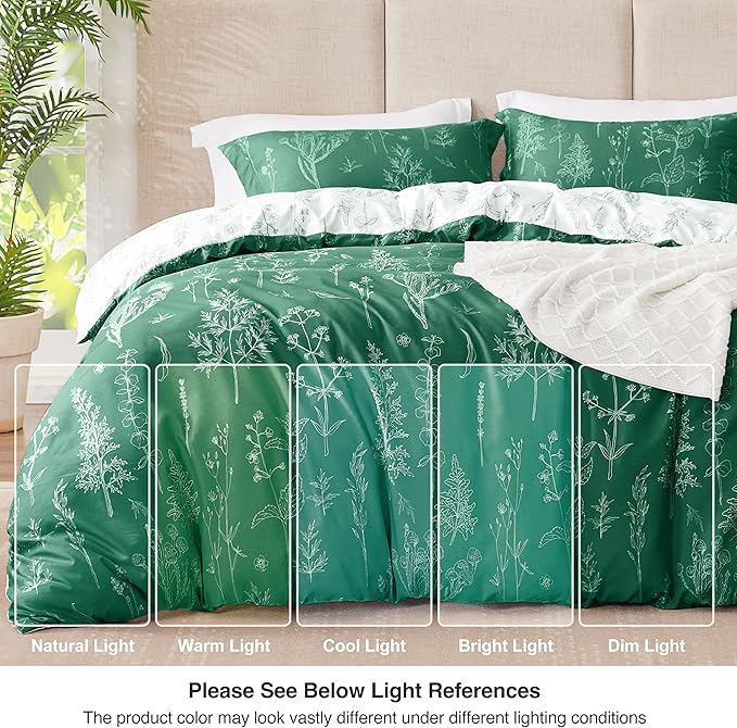 Love's cabin Emerald Full Comforter Set - Full Size Comforter Set, 3 Pieces Cute Floral Bedding Sets for All Seasons,1 Soft Reversible Botanical Flowers Comforter and 2 Pillow Shams