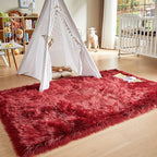 AMTOVO Faux Fur Sheepskin Rug for Living Room, 4 x 6 ft Burgundy Fluffy Area Rug for Bedroom, Playroom, Luxury Room Decor, Rectangle