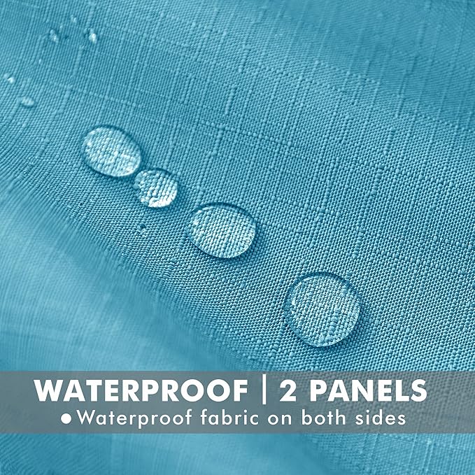 HolidayIdeas 4 Panels Faux Linen Outdoor Curtains for Patio Waterproof Teal Curtains 110" Wide x 84" Long-Outside Wide Curtains Weatherproof Privacy Textured for Pergola, Porch, Gazebo, Backyard