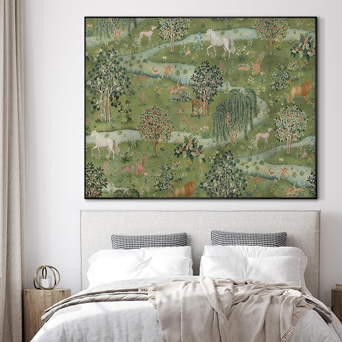 SIGNWIN 36"x46" Extra Large Framed Wall Art Medieval Fantasy Forest with Woodland Animals, Storybook-Inspired Scene for Home Living Room Bedroom Decor (Frame Assembly Required)