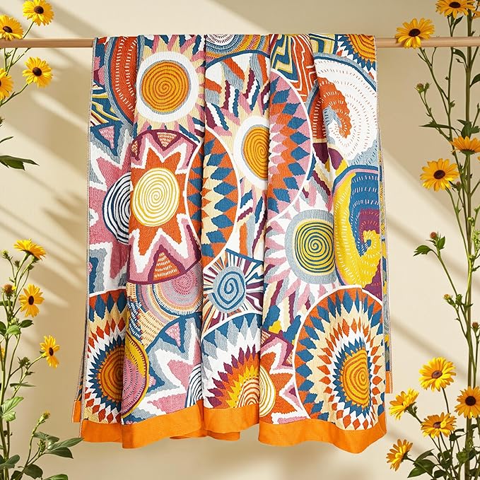 Boho Throw Blanket, 100% Organic Muslin Cotton Breathable Ultra Soft Bed Quilt Throw - All Season Floral Bird Butterfly Farmhouse Decor Blanket for Sofa Couch Chair and Gift. 50" x 60"