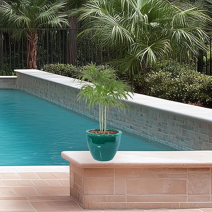 Sunnydaze Chalet Large Ceramic Plant Pot - Round Outdoor Glazed Ceramic Planter Pot with Drainage - Dark Green - 14.5"