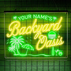 Personalized Backyard Oasis Neon Sign, Custom Tropical LED Wall Light for Patio, Pool Area, Outdoor Bar, Summer Party, Backyard Decor Gift
