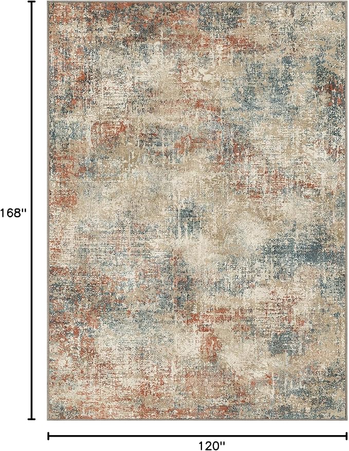 GENIMO Washable Area Rugs for Living Room, 10x14 Modern Non Slip Rugs, Low Pile Lightweight Soft Print Rug for Bedroom, Dining Room, Home Office, Multi