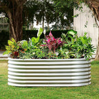 Land Guard Galvanized Raised Garden Bed, 8x4x2ft Planter Boxes Outdoor, Oval Larger Metal Planter Boxes for Vegetables, Fruits, Flowers (Silver)